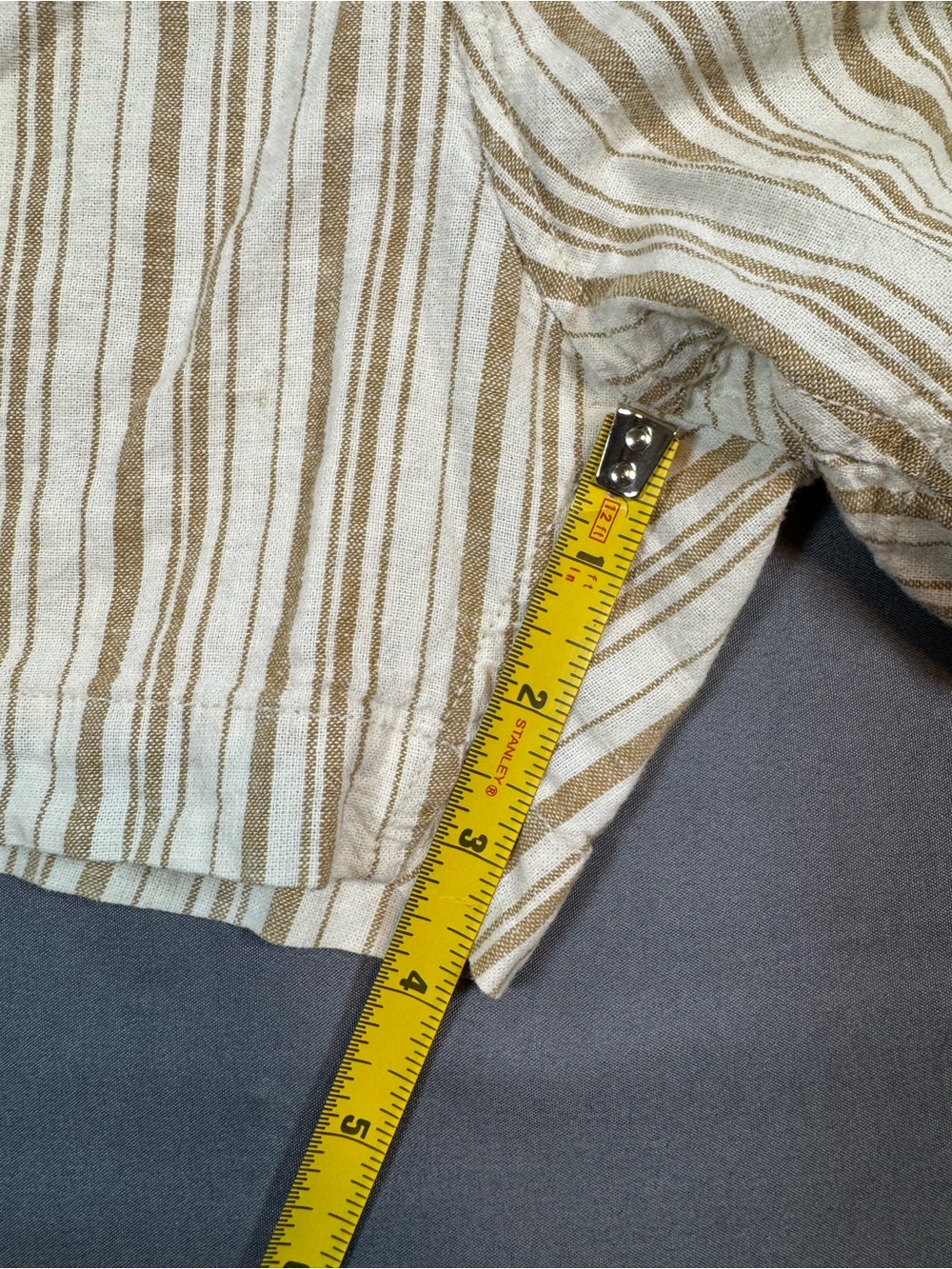 H&M Beige and White Striped Linen-Blend Shorts Size M Beach Summer Vacation - Picture 7 of 7